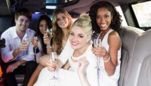 Bridesmaid in a Party Limousine in Hudson MA
