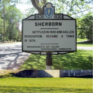 Sherborn, MA main road sign while entering