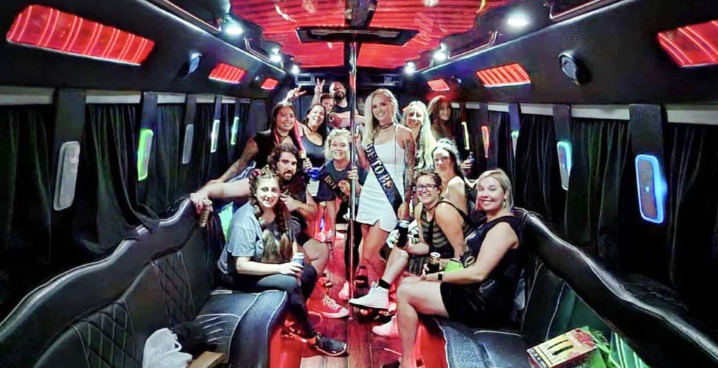 a bachelorette Party Inside a party Bus organised by Metrowest Limousine