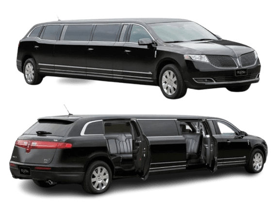Lincoln MKT Stretch Limousine showing Front and Back with open doors by MetroWest Limousine