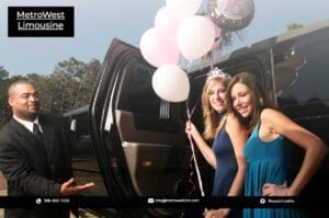 A chauffeur opening limo door for a beautiful girls celebrating their birthday in Grafton Ma